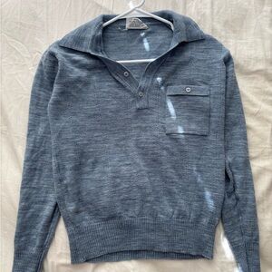 Relaxed V-Neck Pullover Sweater in Heather Blue